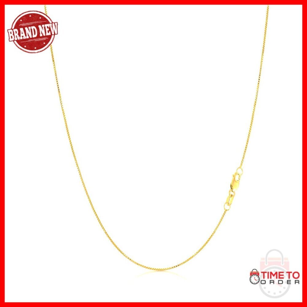 14K Gold Box Link Chain Necklace Dainty Lobster Clasp Unisex
